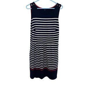 Tommy Hilfiger Navy & White Striped Sleeveless Dress Size 10 vacation resort coa